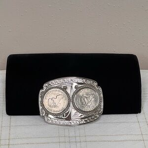 Vintage Double DollarCoins Belt Buckle US Eagles Showing